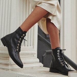 Freda Salvador Black Leather Lace-Up Boots